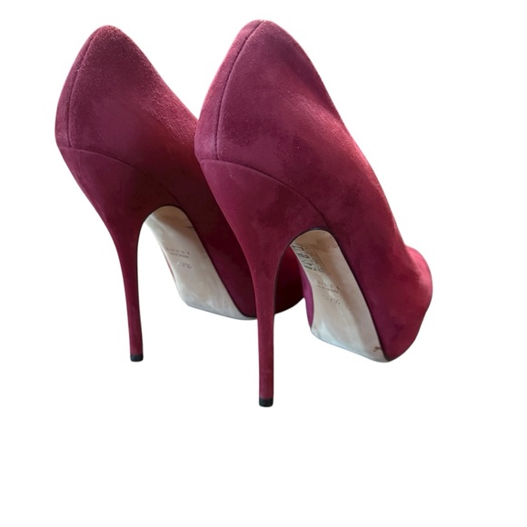 Gucci Suede Peep Toe Platform Pumps Burgundy Stiletto Heel EU 37.5 US 7.5 - Picture 8 of 14